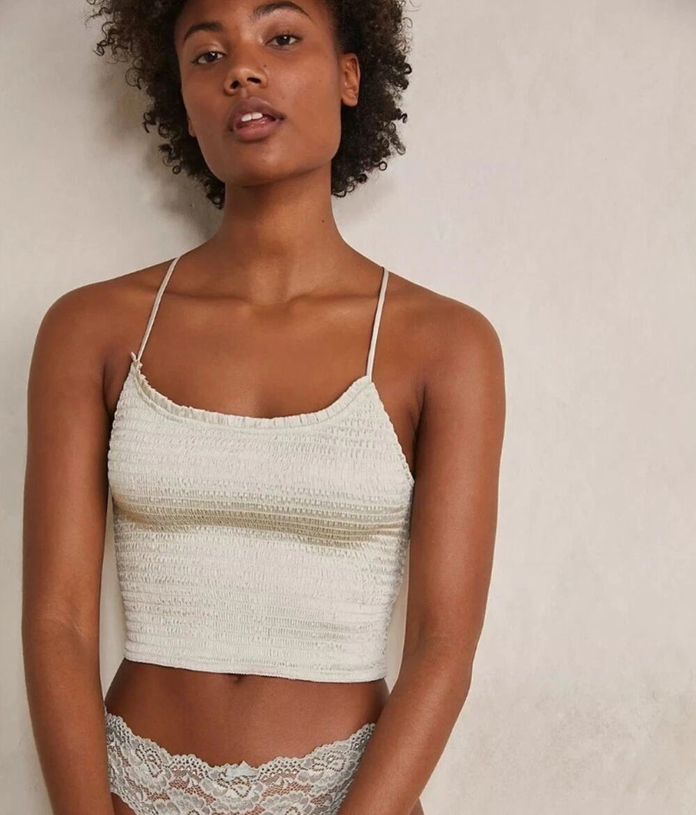 Free People Intimately RIGHT ON TIME Smocked Satin Tank Top Light Green L NWOT
